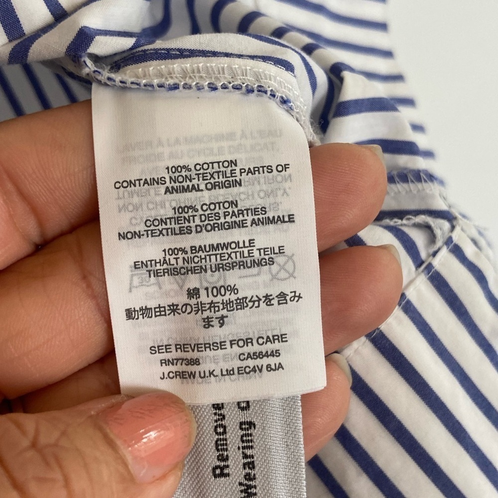 J. Crew Women's Boho Top Stripe Ruffle Size 0 Oversized White & Blue Long Sleeve - Picture 10 of 10